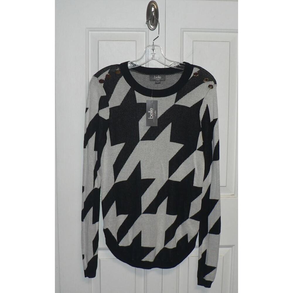 Belle by Belldini Womens Gold Shoulder Buttons Sweater in Black/White‎ Small $80